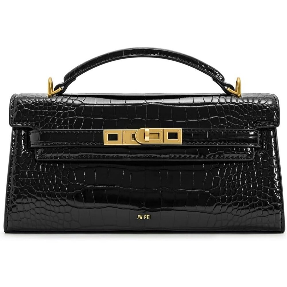 Women's Black Vegan Leather Noor Top Handle Bag Twist Lock Crossbody Bag